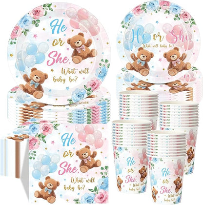 Funnymoom 250 Pcs Bear Gender Reveal Paper Plates and Napkins Party Supplies by Funnymoom