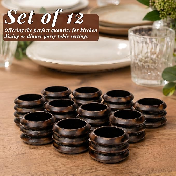 Handcrafted Wooden Napkin Rings Set of 12, Hardwood Dinner Napkin Holders - Image 8