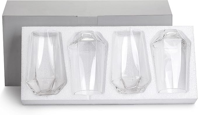 Hexagon Drinking Glasses Set of 4, Large Beer Mugs - Image 4