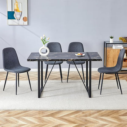 Dining Table Set for 4,Modern Rectangle Dining Table and Fabric Dining Chairs 4, 5 Piece Kitchen Table and Chairs for 4