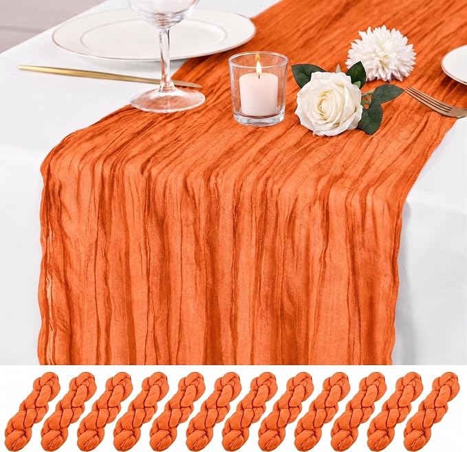 12 Pack Orange Cheesecloth Table Runner 17x108 Inch Boho Rustic Semi Sheer by Unknown