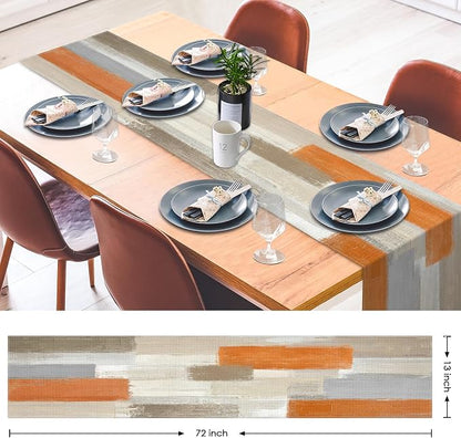 Emvency Table Runner, 13x72 Inch, Abstract Modern Art | Orange Farmhouse Dining - Image 2