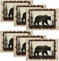 Bear Placemats Set of 6, Farmhouse Cabin Place Mats, Country Rustic Wild Animal Waterproof Washable Table Mats for Home Party Indoor Kitchen Dining Table Decoration 12x18 Inch