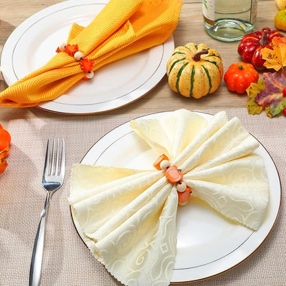 KPOSIYA Fall Napkin Rings Set of 12, Thanksgiving Pumpkin Maple Leaf Napkin - Image 2