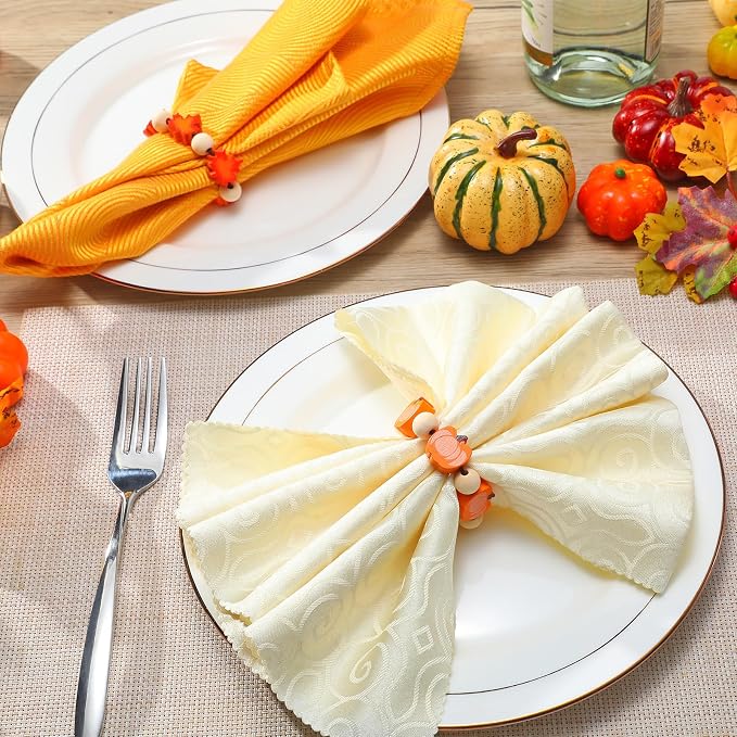 KPOSIYA Fall Napkin Rings Set of 6, Thanksgiving Pumpkin Maple Leaf Napkin Rings - Image 2