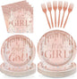 96 Pcs It's a Girl Baby Shower Party Decorations, Serves 24 | Diamond Rose Gold by Greencian
