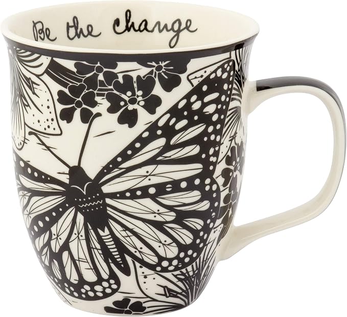 Karma Gifts 14 oz Black and White Boho Mug Butterfly by KarmaGifts