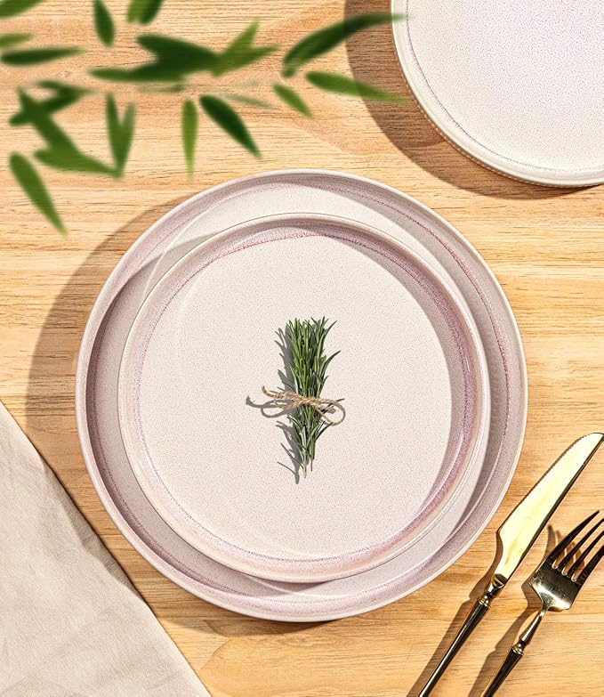 Ceramic Dinnerware Set for 4, 12-Piece Plates and Bowls Set | Lightweight - Image 2