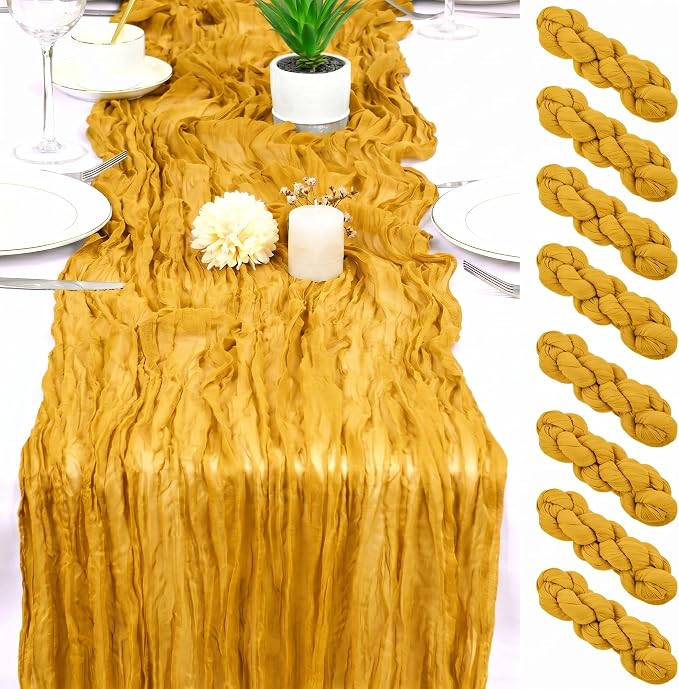8 Pack Gold Cheesecloth Table Runner 17x108 inch Rustic Gauze Table Runner by Unknown