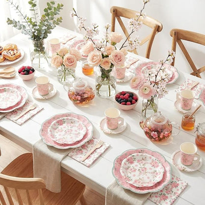 Pickmesh 252 Pcs Pink Floral Tea Party Supplies - Image 5