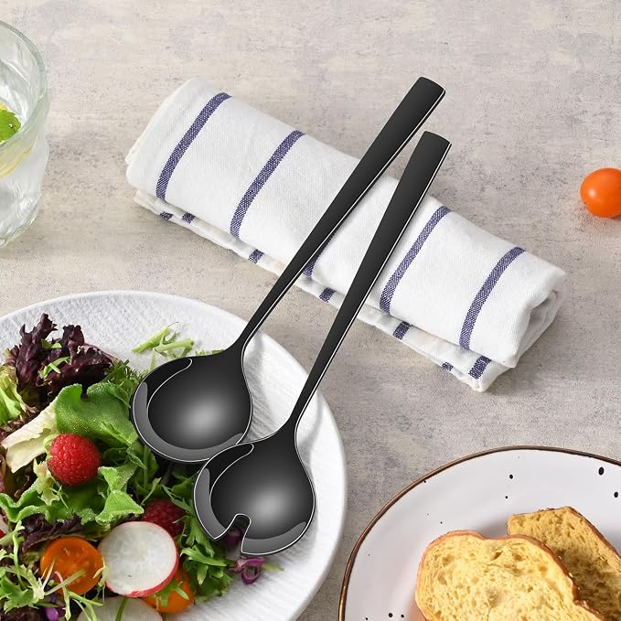 Black Salad Utensils Set, 9.4 Inch Stainless Steel Salad Tossing Spoon And Fork - Image 7