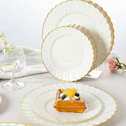 Lullaby 96PCS Ivory Scalloped Plastic Plate - Image 6