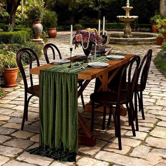 Olive Green Velvet Table Runner 29x120 Inch 10ft Long Soft Velvet Fabric | 3 by SoarDream