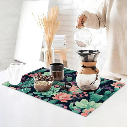 Placemats Set of 6,Cactus Flowers Table Mats,Tropical Succulent Washable Linen Table Mats,Non-Slip Heat Resistant Placemats for Party Kitchen Dining Indoor Outdoor 12"x18"