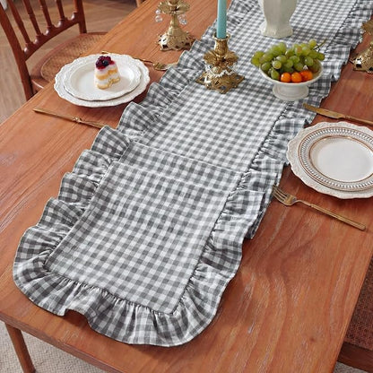 HunnmingRe 1 Pc Gingham Table Runner Light Grey, 72 X 13.8 Inch | Cotton - Image 4