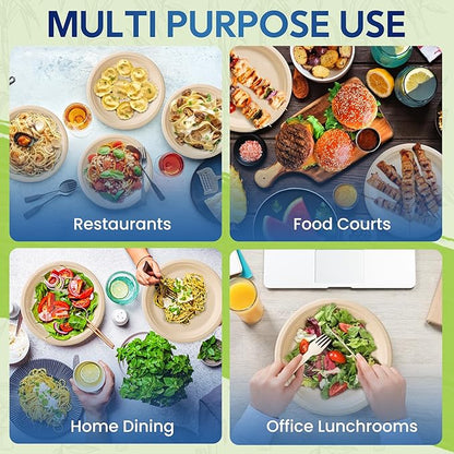 SNH Packing 100% Compostable Plates 10 Inch [125-Pack], Heavy Duty Dinner Paper Plates, Eco-Friendly Biodegradable Sugarcane Bagasse, Natural Brown Disposable Plates for Dessert, Party, BBQ & Picnic