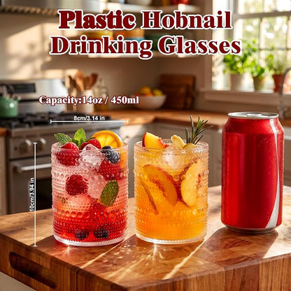 18PCS Hobnail Plastic Drinking Glasses 14 oz Beaded Cups - Image 2
