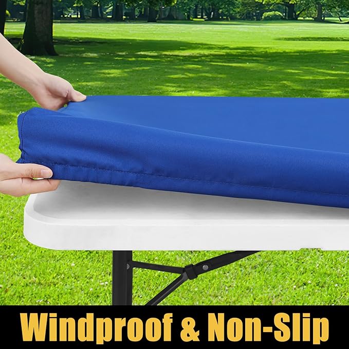 Smiry Rectangle Picnic Table Cloth, Waterproof Elastic Fitted Tablecloths for 8 Foot Tables, Washable Polyester Table Cover for Camping, Indoor and Outdoor (Blue, 30"x96")