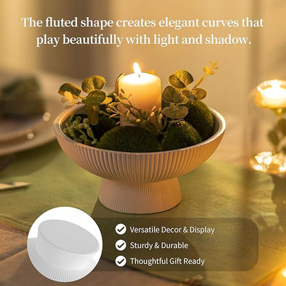 Hanobe Decorative Bowl Entryway Table: Coffee Table Decor for White Fluted Dough Pedestal Bowls - Modern Farmhouse Decor Marble Bowl for Pottery Barn Decor - Footed Key Holder for Home Kitchen Counter