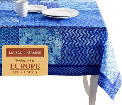 Maison d' Hermine Table Cloth Square Table 100% Cotton 60 x 60 Inches Tablecloth Reusable Decorative for Dining Room Farmhouse Home Valentines Day Decorations Spring Summer - Indigo Love