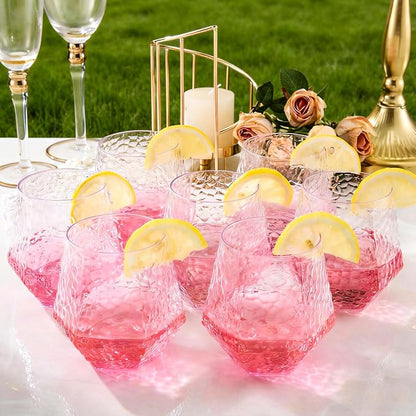 Goodluck 40PCS 12oz Clear Plastic Wine Glass Diamond Stemless Hammered Cups | - Image 7