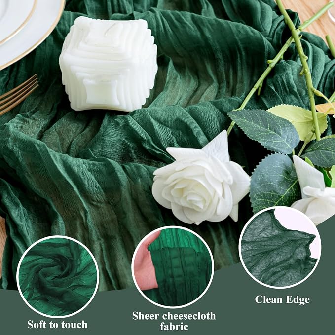 Cheesecloth Table Runner Emerald Green 10FT Boho GauzeRunner - Image 3