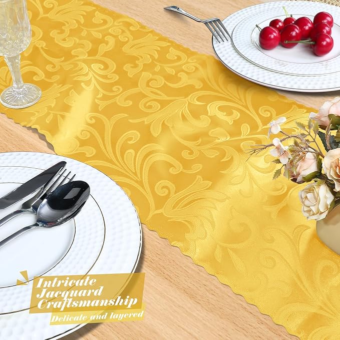 MILVOWOC Gold Satin Table Runner, 12 Pack, 12 x 72 Inch | Jacquard Damask - Image 7