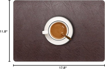 Set of 6 Faux Leather Placemats, PU Table Mats, Waterproof, Stain Resistant, Heat Resistant, Non-Slip Easy to Clean for Kitchen Dining Table,Conference Table F Dark Brown