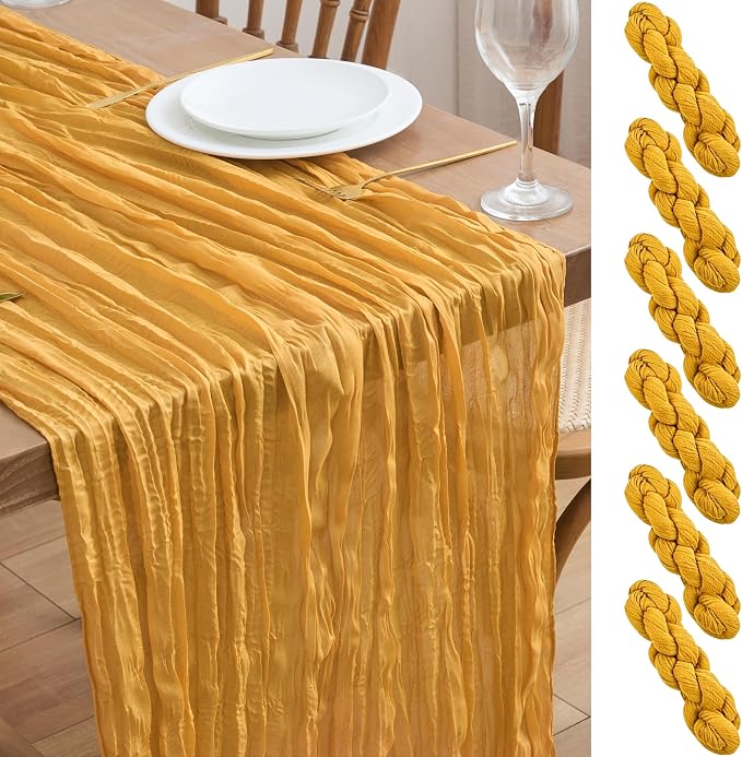 Asee'm 6pcs Gold Yellow Cheesecloth Table Runner Summer 10FT Rustic Gauze | by Aseem