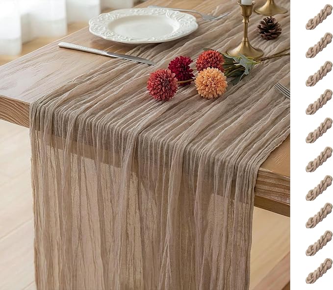 10Pcs Nude Brown Cheesecloth Table Runner Wedding Boho Burlap Decor | 35x120 by FEXIA