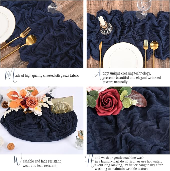 15 Pack Navy Blue Table Runners 17 x 108inch Cheesecloth Table Runner Boho - Image 4