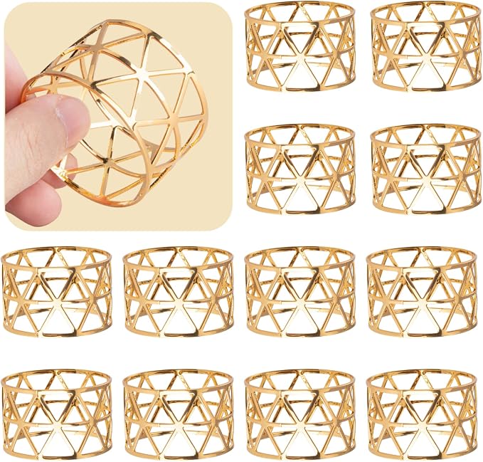 12PCS-LUNEY Gold Napkin Rings Set of 12 Metal Napkin Holder by PANDAMIMI