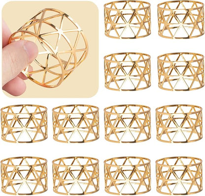 12PCS-LUNEY Gold Napkin Rings Set of 12 Metal Napkin Holder by PANDAMIMI