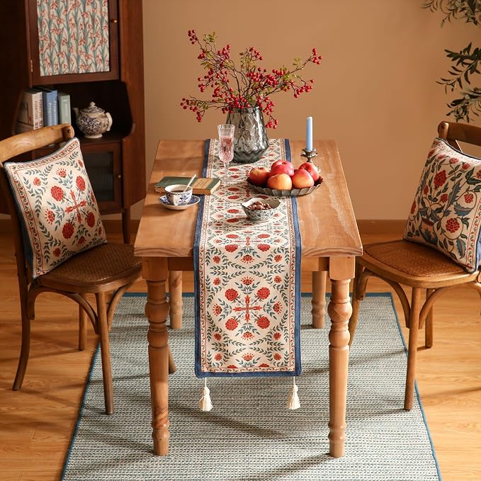 Patdrea Designer French Elegant Linen Table Runner, Colorful Floral Pattern - Image 6