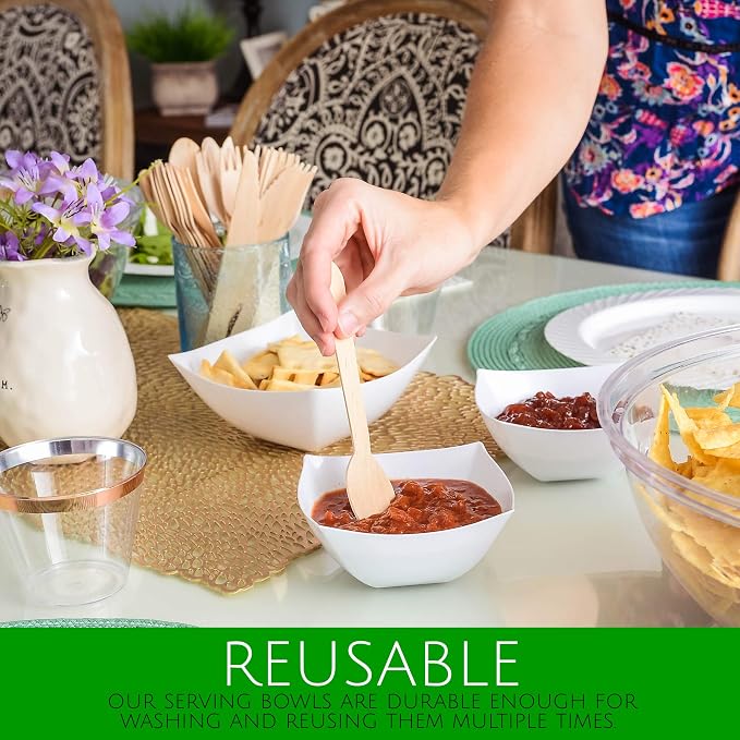 PLASTICPRO Disposable Square Serving Bowls, Party Snack or Salad Bowl, Plastic - Image 5