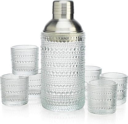 Glaver's Cocktail Shaker Set, Glass 15.2 oz Shaker, 6 Hobnail Shot Glasses - Image 6