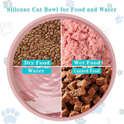 Silicone Dog Bowl Shallow Cat Food Bowls, 6 Inch Wide Cat Bowls Whisker Friendly, No Spill Less Mess Dog Plates for Dry and Wet Food, Set of 2 Puppy Bowls for Small Dogs and Cats