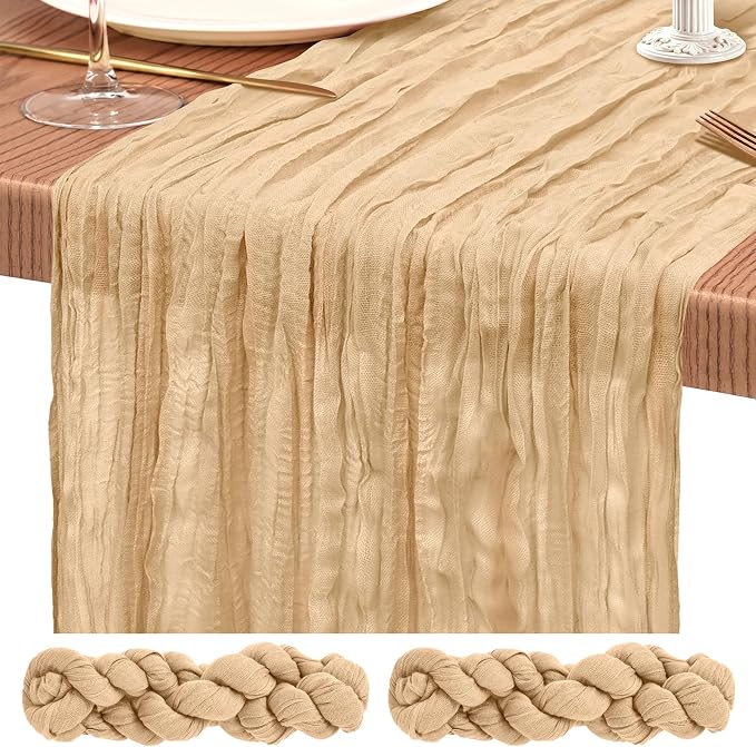 Showgeous 2 Pack Nude Cheesecloth Table Runners Boho Wedding Decor | Rustic by Showgeous