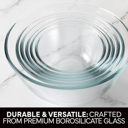 COOK WITH COLOR 12 Pc Glass Mixing Bowl Set with Lids – Borosilicate Glass Nesting Bowls for Cooking, Baking and Meal Prep, Black