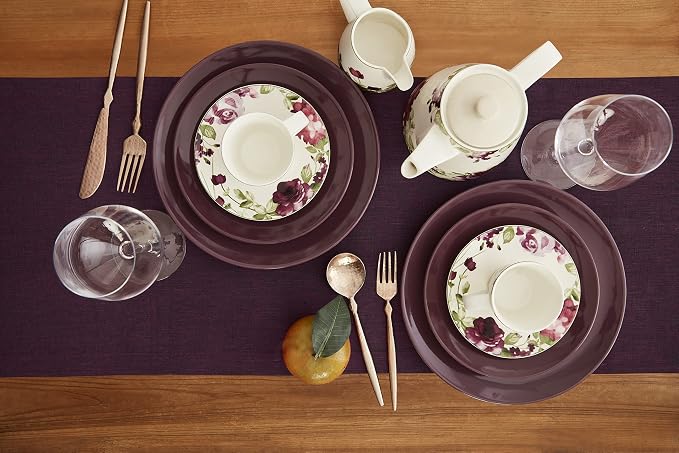 Solino Home 100% Pure Linen Table Runner Burgundy, Athena 14 x 132 in Long | - Image 3