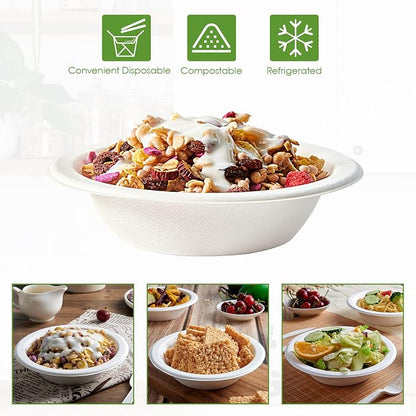 Vplus 200 Pack 12 OZ Compostable Paper Bowls, Bagasse Bowls，White | Disposable - Image 6