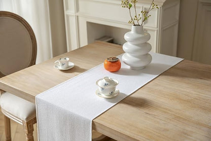 White Table Runners 108 Inches Long, Burlap Linen Style Rustic Farmhouse Table - Image 4