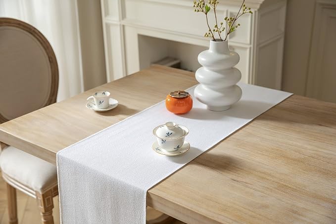 White Table Runners 90 Inches Long, Burlap Linen Style Rustic Farmhouse Table - Image 4