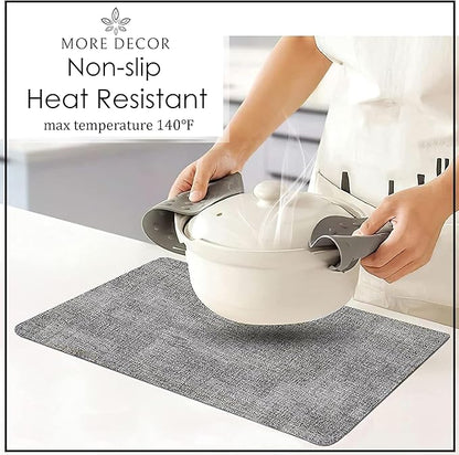More Décor Faux Leather Placemats Set of 4 for Dining Table – Waterproof, Wipeable, Washable, Stain & Heat Resistant, Non-Slip Table Mats – 12 X 17 Inch, Light Grey