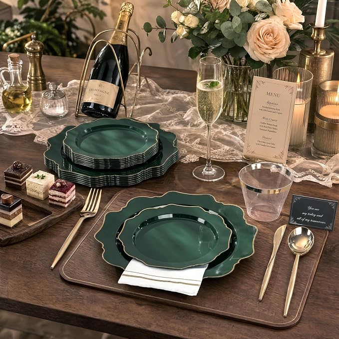 175Pcs Green Plastic Plates - Image 5