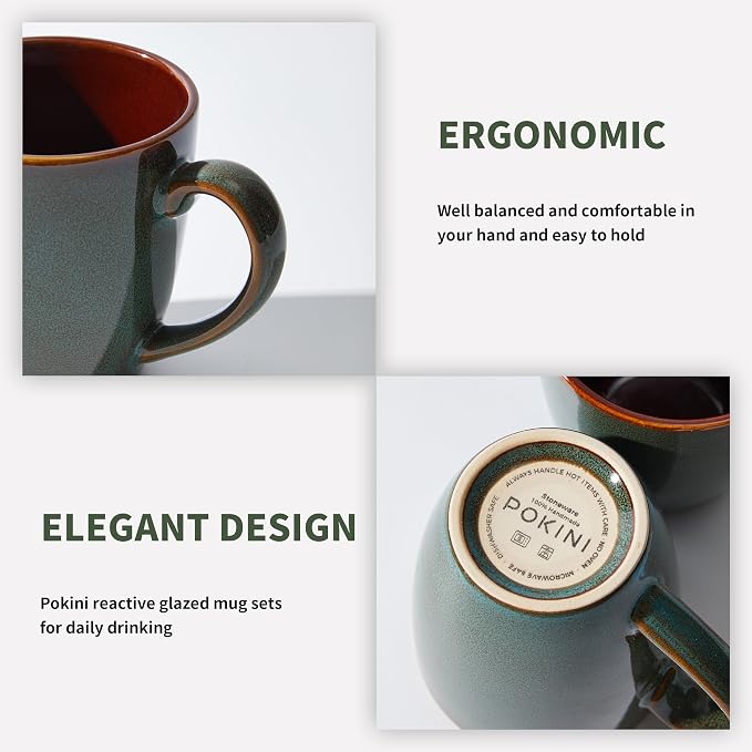 Pokini Coffee Mug 14 oz, Ceramic Coffee Mugs Set of 4, Reactive Glaze Mug - Image 4