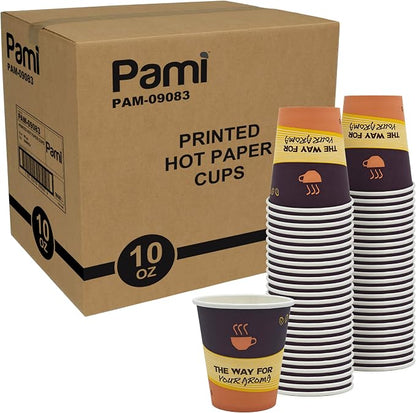 PAMI Disposable Paper Coffee Cups 10 oz, Single-Use, Leak Resistant, 1000 Ct by PAMI