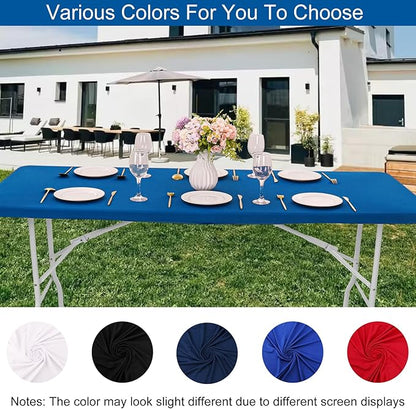 4 Pack Spandex Tablecloth Table Top Cap Cover Washable Elastic Rectangle Tablecloth for 6 FT Folding Tables for Indoor Outdoor Party (72 x 30 Inches, Blue)