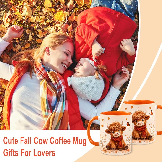 Hyturtle Highland Cow Coffee Mug, Cute Fall Maple Leaf Gift - Image 3
