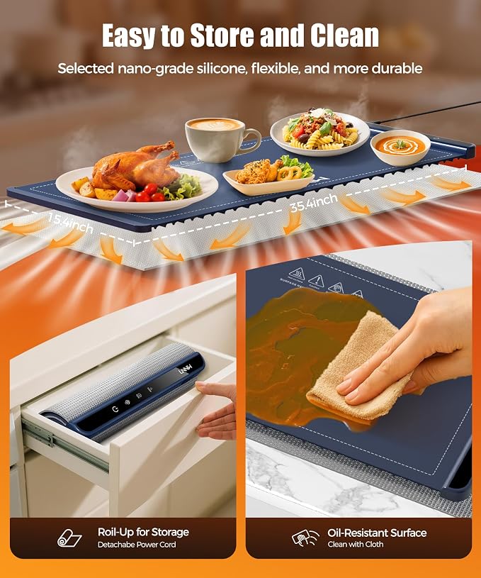 Warming Mat for Food, 36x15 Inch, Dark Blue, Fast Heat, Child Lock | Includes - Image 5